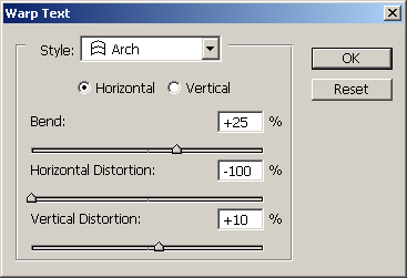 Warp Text Effect Settings