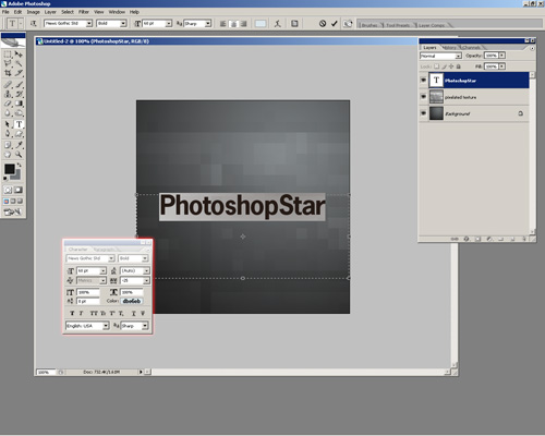 Photoshop Screenshot - Text/Type Effects, Colors, Settings