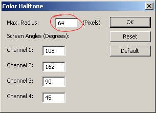 Color Halftone Filter Settings