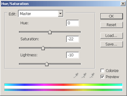 Hue/Saturation Adjustment Settings