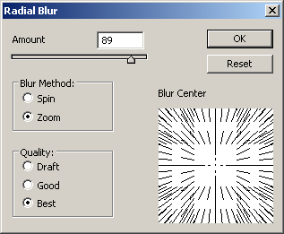 Radial Blur Filter Settings