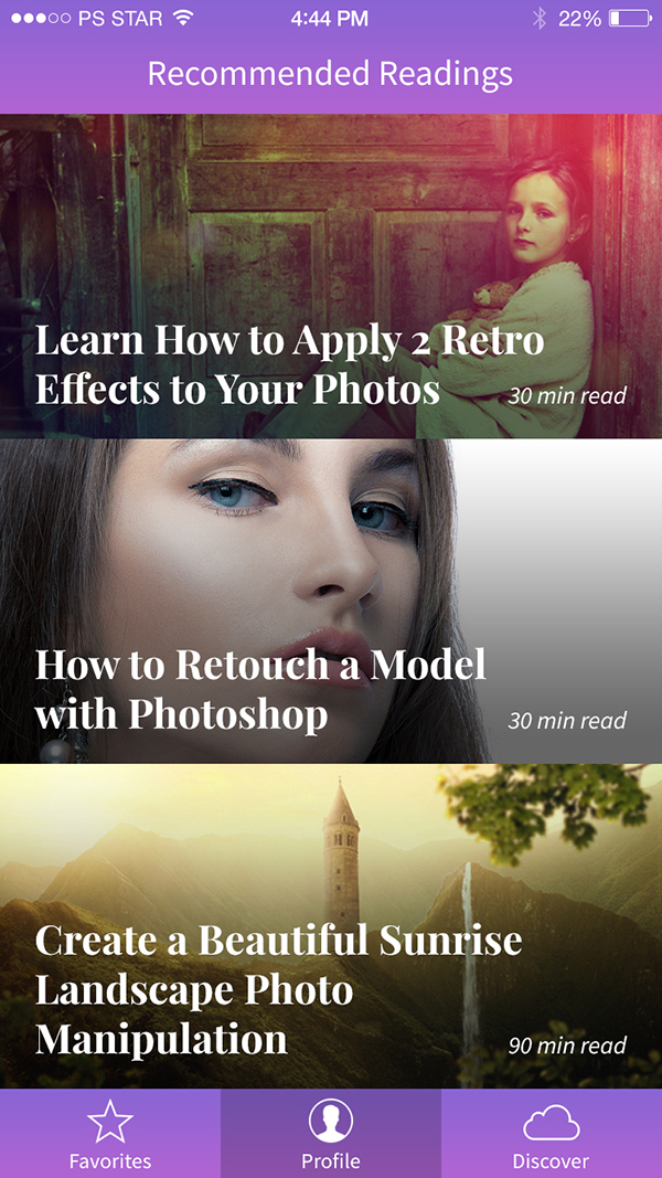 Designing 'Recommended Reading' Mobile App Interface in Photoshop