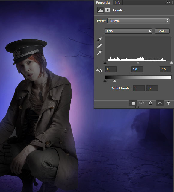 Create a complex Photoshop manipulation of a soldier girl standing in the rain 25